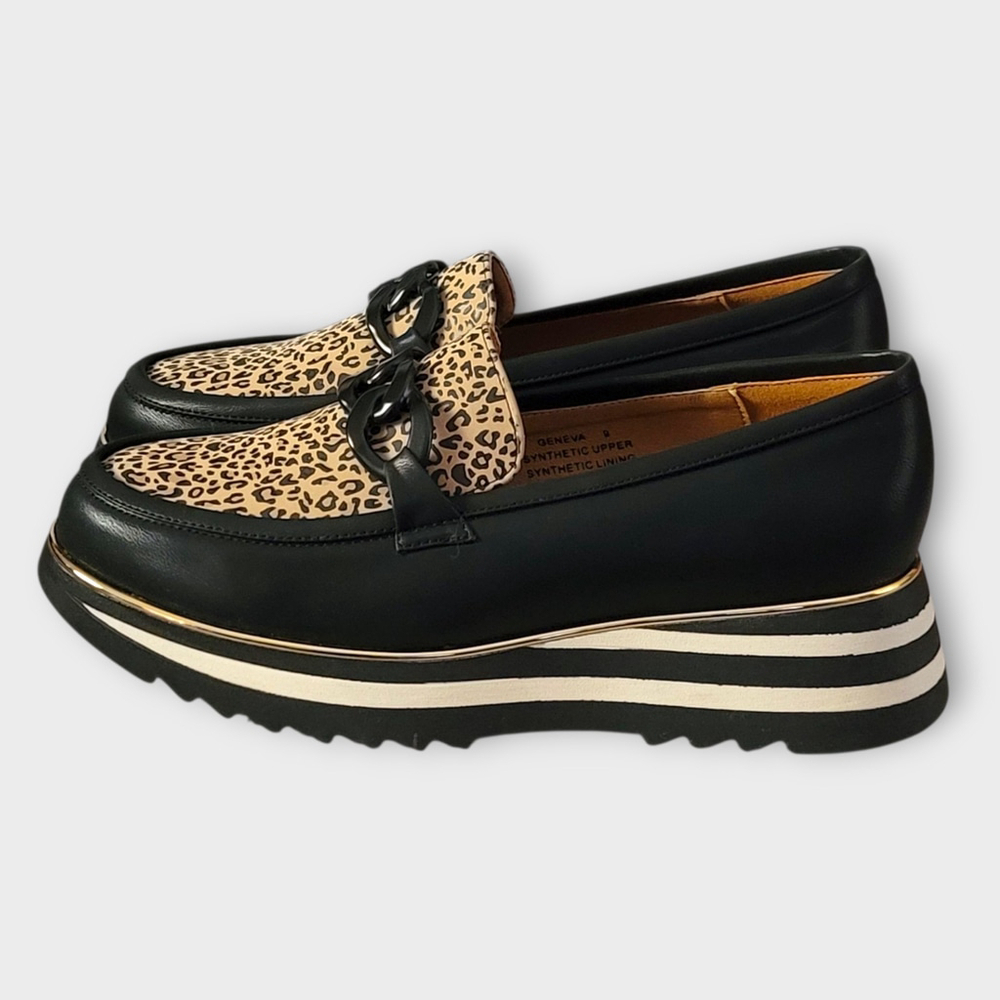 Good Choice Women's Geneva Animal Print Chain Slip On Platform Loafers Size 9